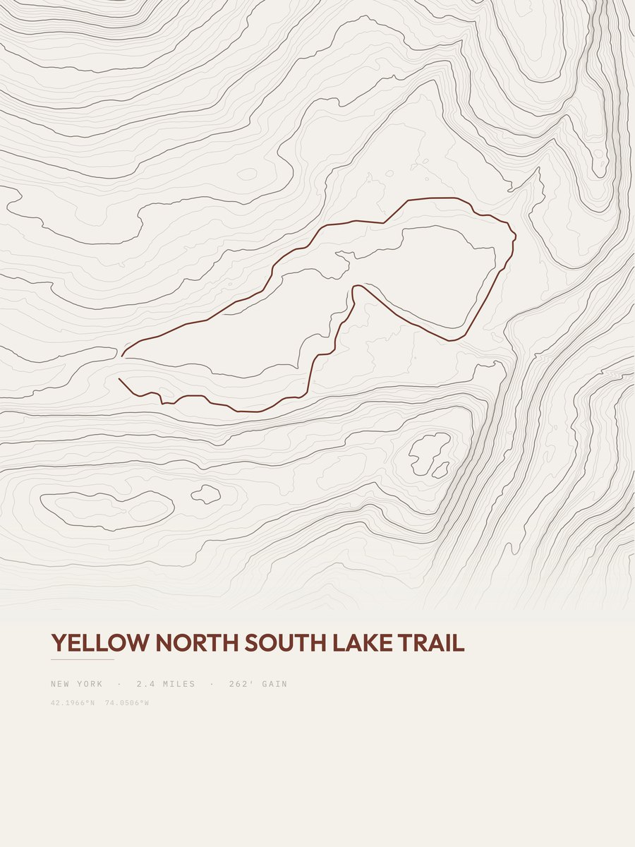 Yellow North South Lake Trail topographic trail print