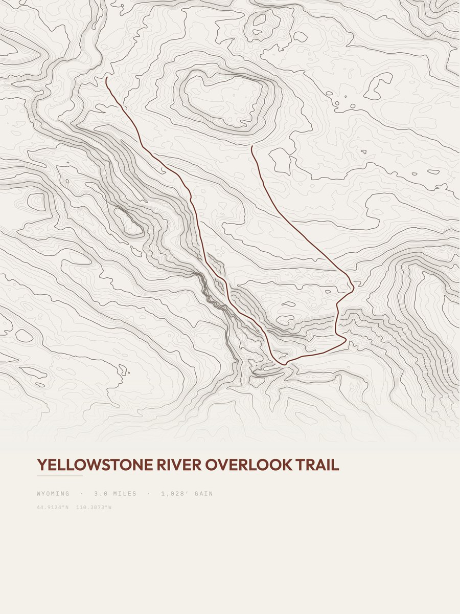 Yellowstone River Overlook Trail Topographic print