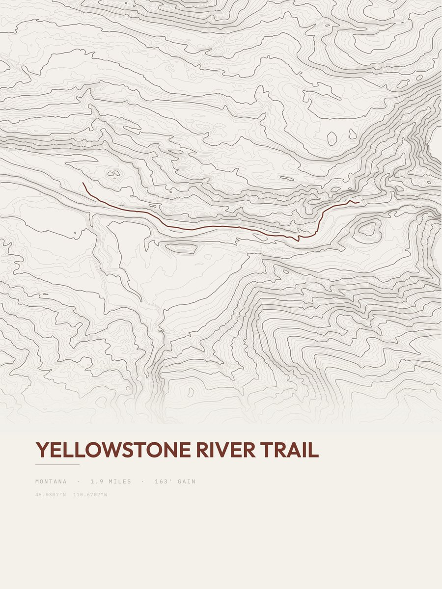 Yellowstone River Trail Topographic print