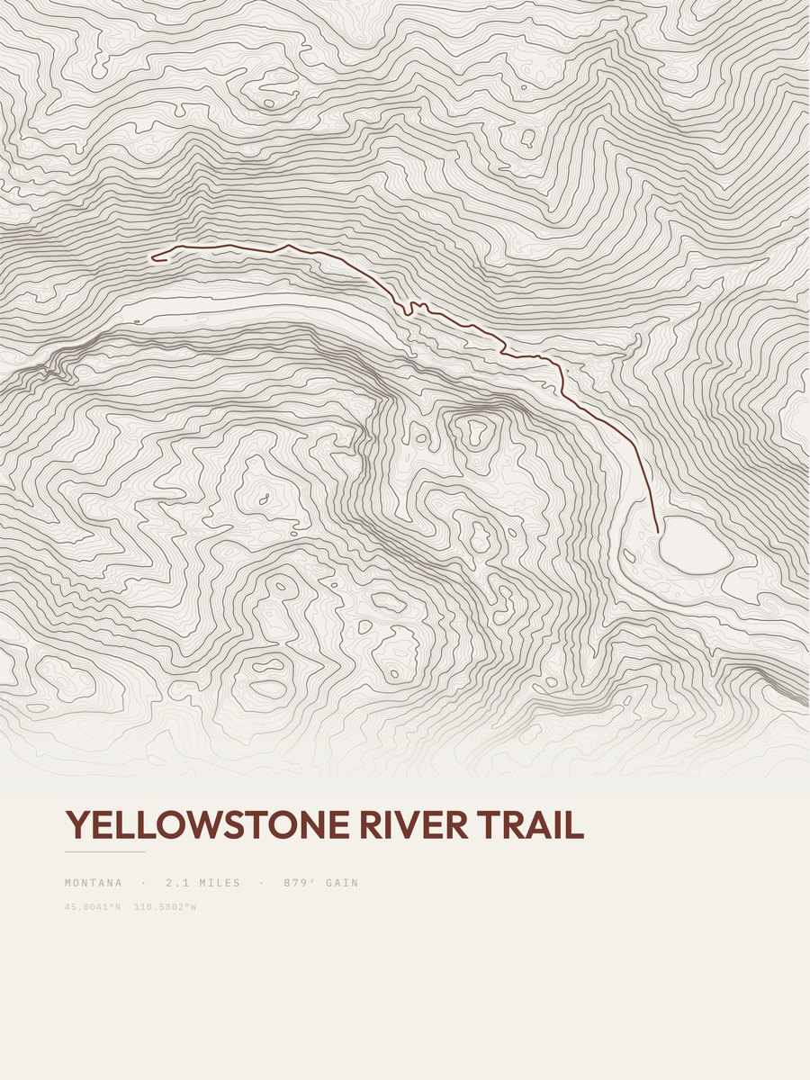 Yellowstone River Trail Topographic print