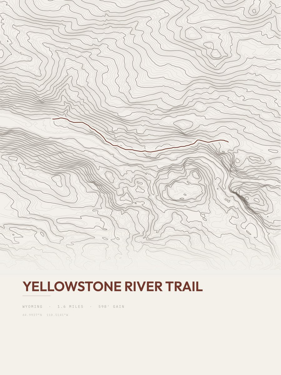Yellowstone River Trail Topographic print