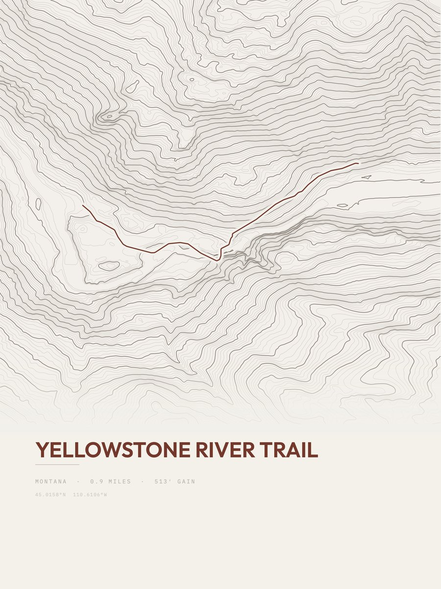 Yellowstone River Trail Topographic print
