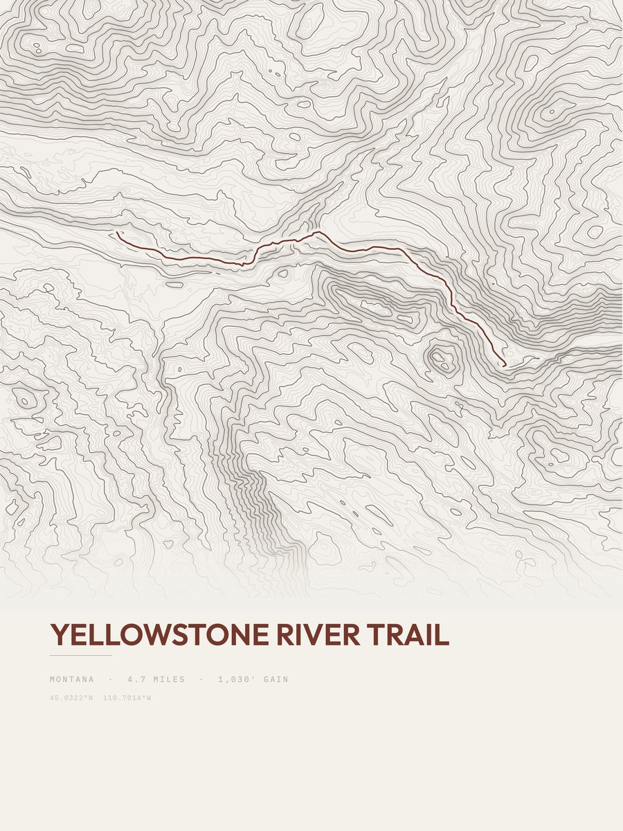 Yellowstone River Trail Topographic print