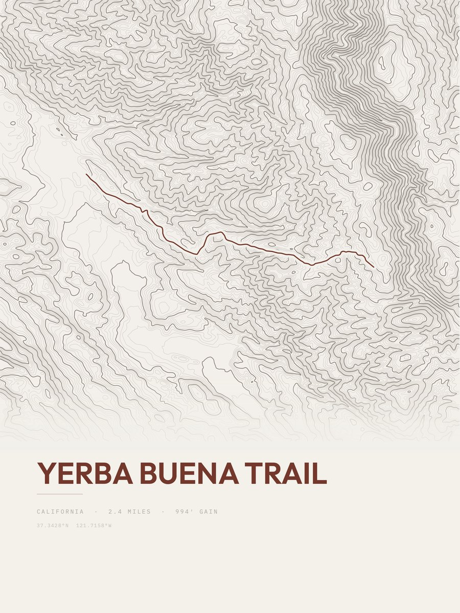 Yerba Buena Trail topographic trail print