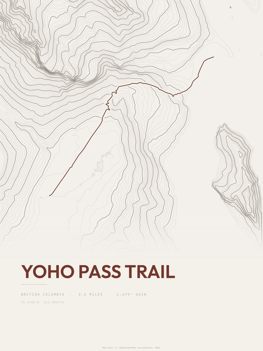 Yoho Pass Trail Topographic print