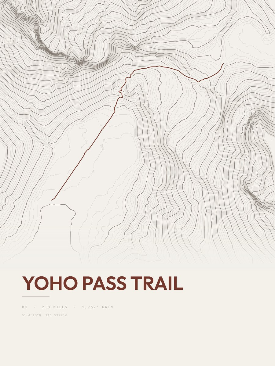 Yoho Pass Trail topographic trail print