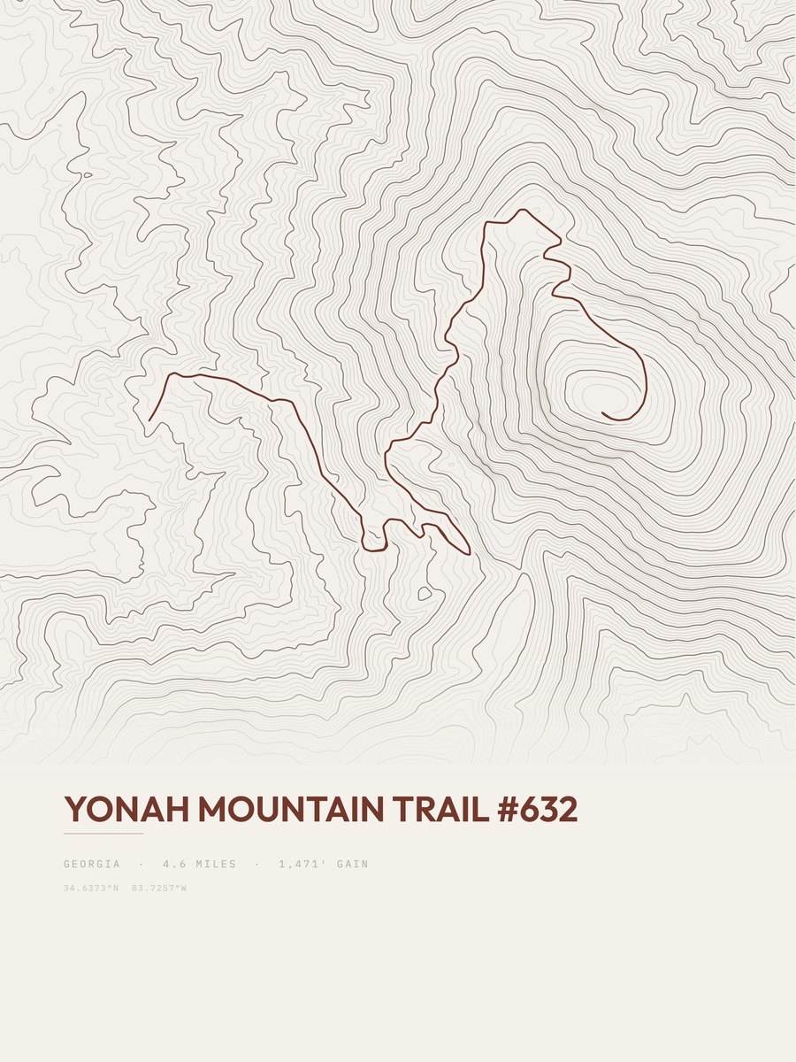 Yonah Mountain Trail topographic trail print