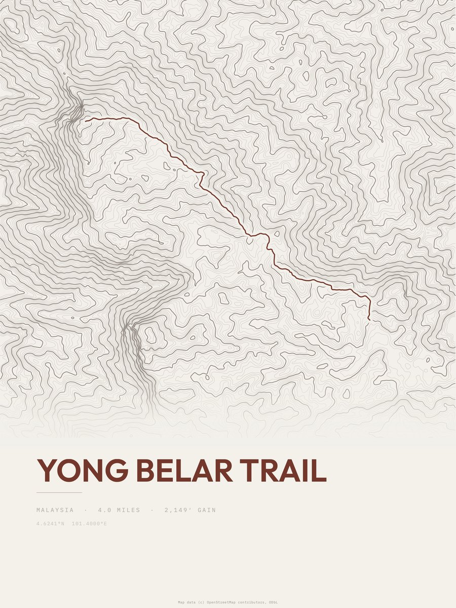 Yong Belar Trail topographic trail print