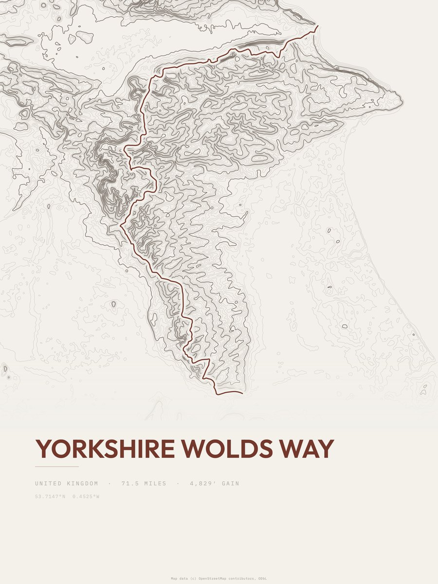 Yorkshire Wolds Way Topographic print
