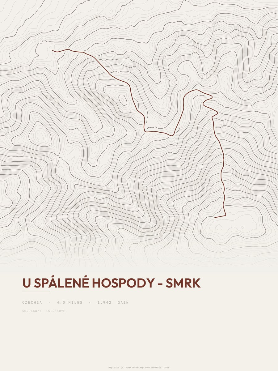 U Spálené hospody - Smrk topographic trail print