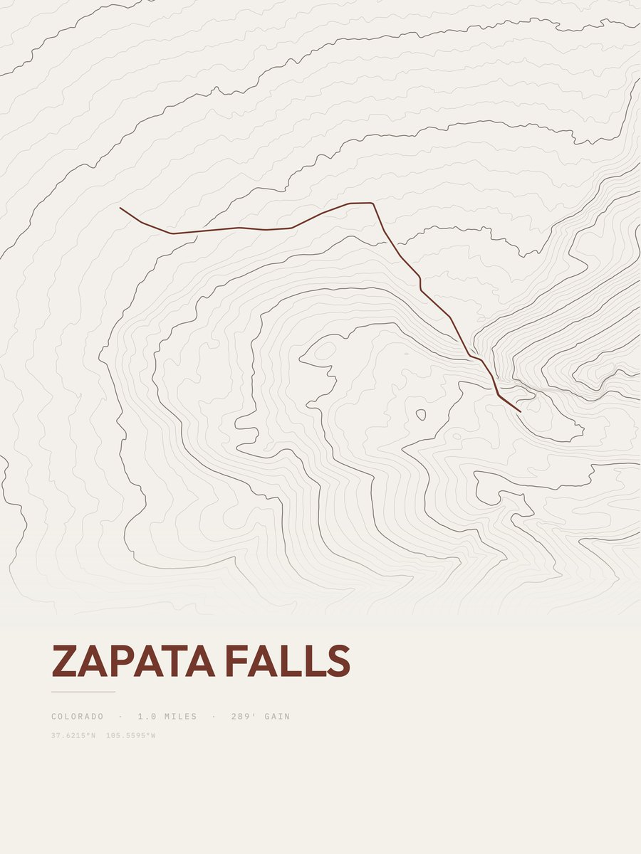 Zapata Falls topographic trail print
