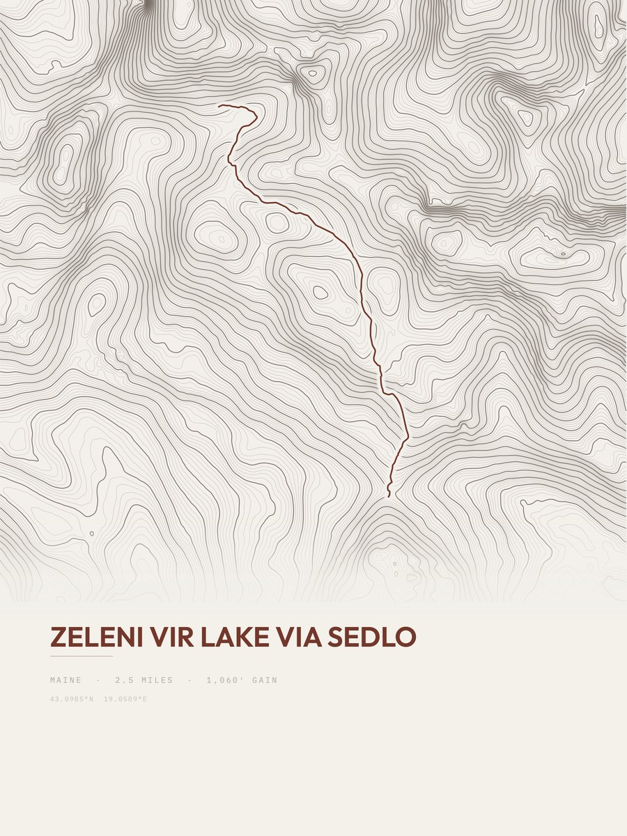 Zeleni Vir Lake topographic trail print