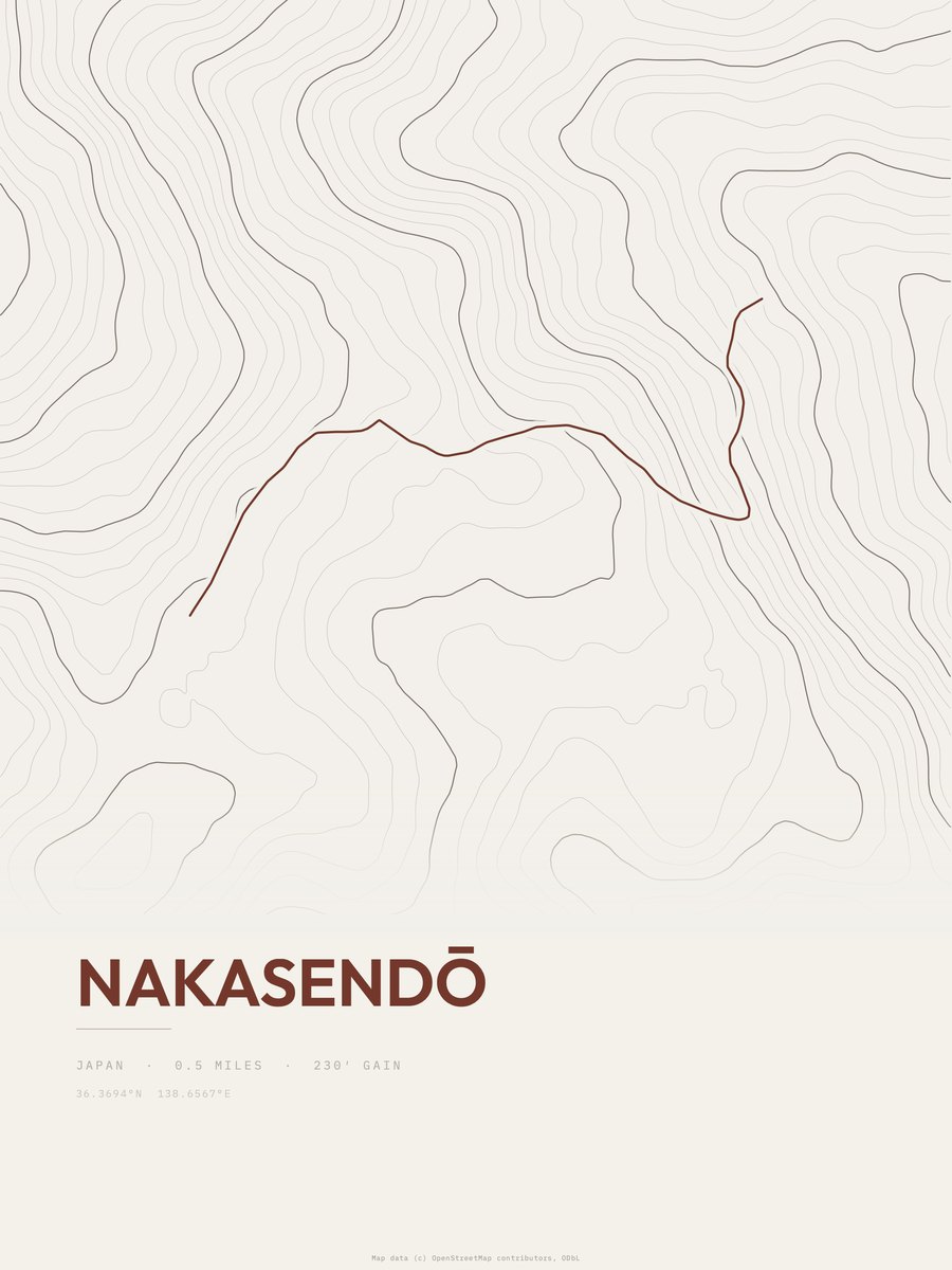 Nakasendō topographic trail print
