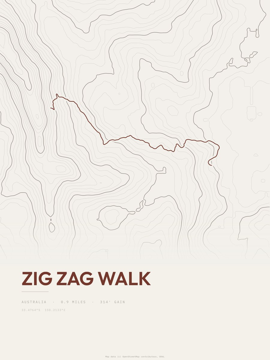 Zig Zag Walk topographic trail print