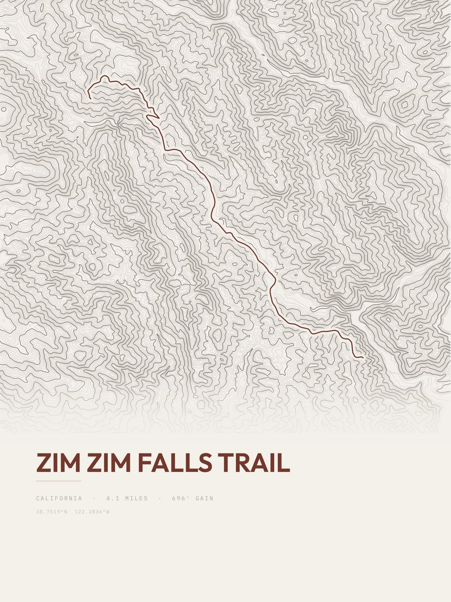 Zim Zim Falls Trail Topographic print