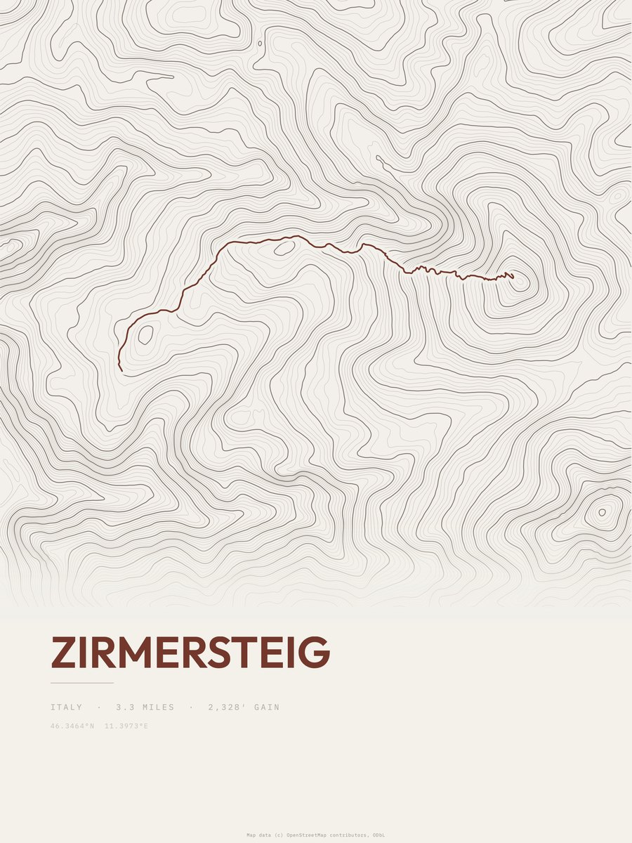 Zirmersteig topographic trail print