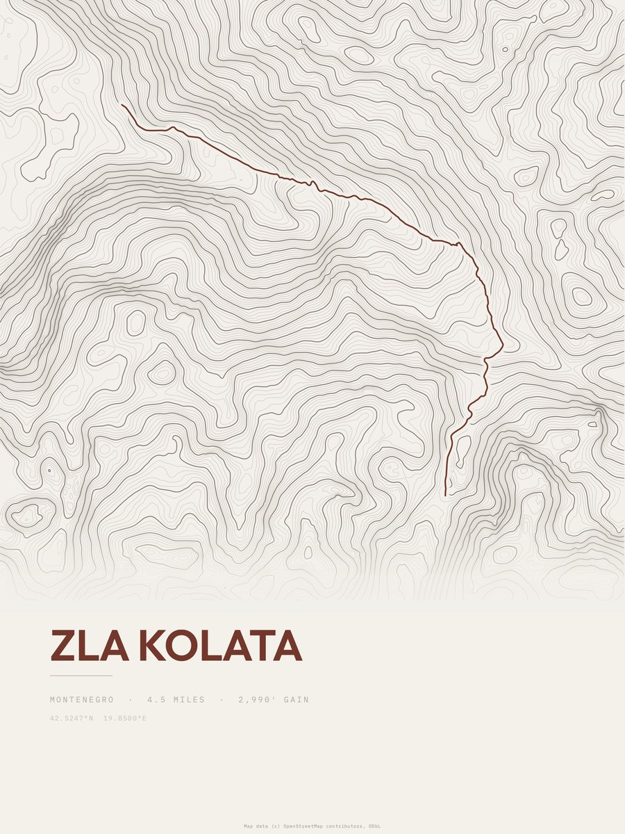 Zla Kolata topographic trail print
