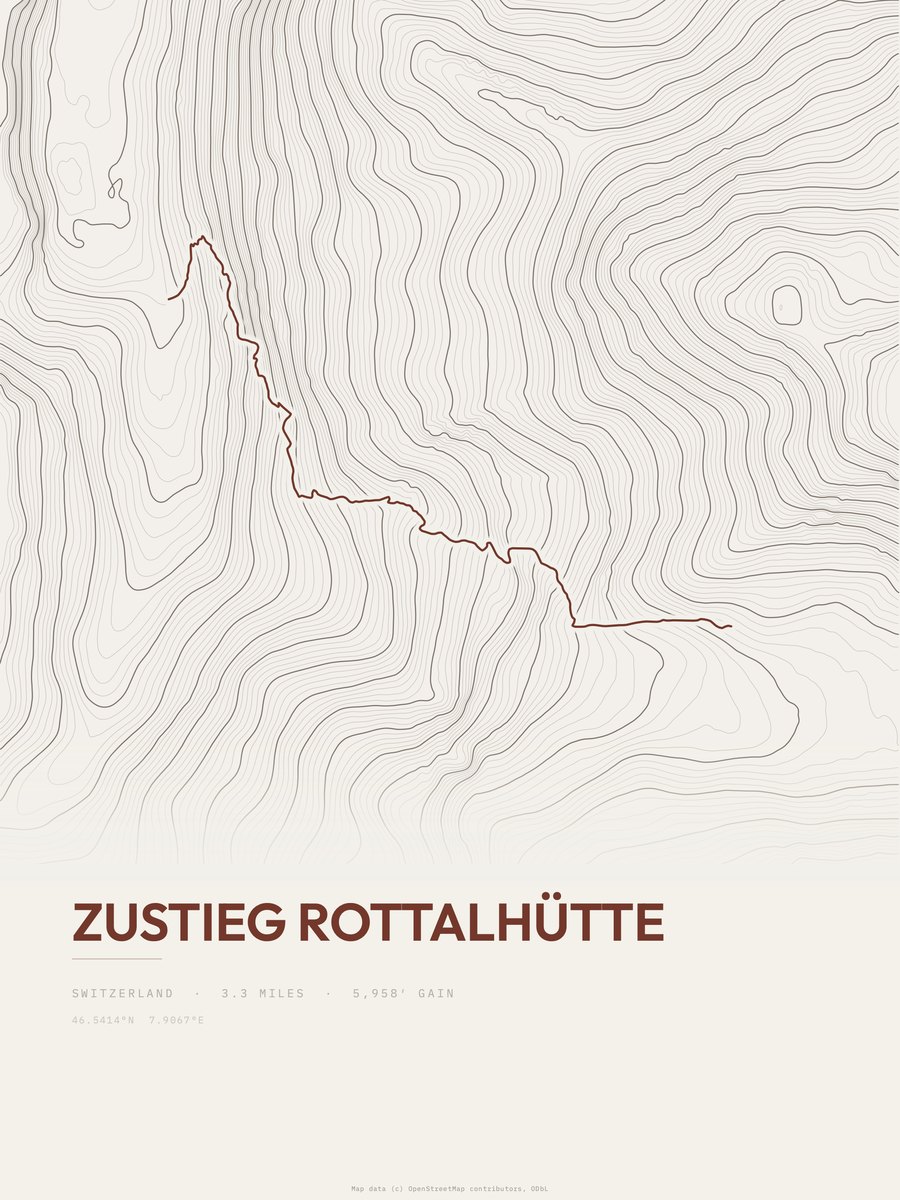 Zustieg Rottalhütte Topographic print
