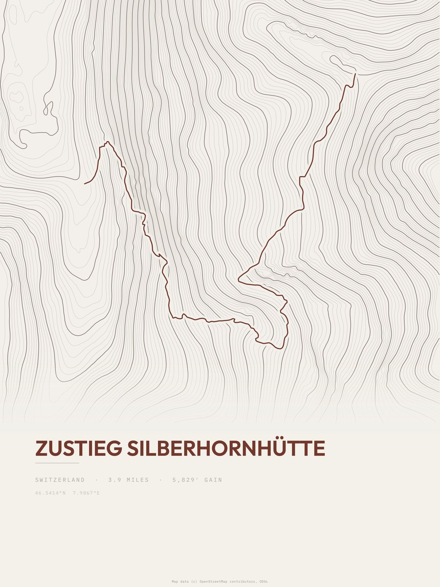 Zustieg Silberhornhütte Topographic print