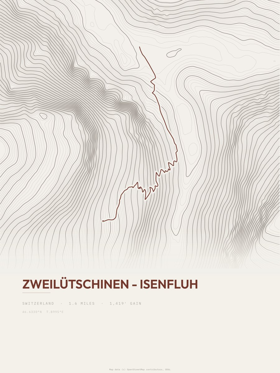Zweilütschinen - Isenfluh topographic trail print